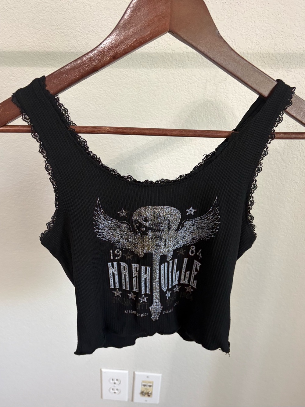 Altar’d State Nashville Lace Trim Ribbed Crop Tank